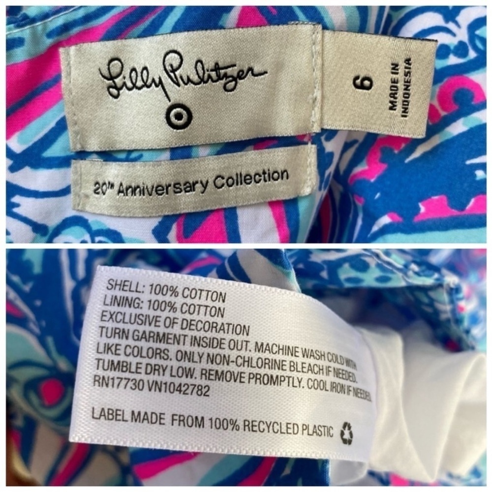 Lilly Pulitzer for Target My Fans Shift Dress Blue Pink Butterfly Crochet Trim - Picture 7 of 9